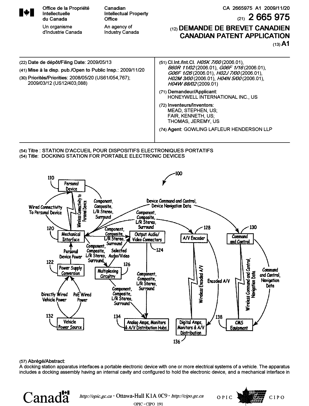 Document de brevet canadien 2665975. Page couverture 20091113. Image 1 de 2
