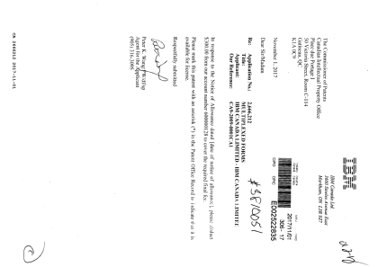 Document de brevet canadien 2666212. Correspondance 20161201. Image 1 de 1