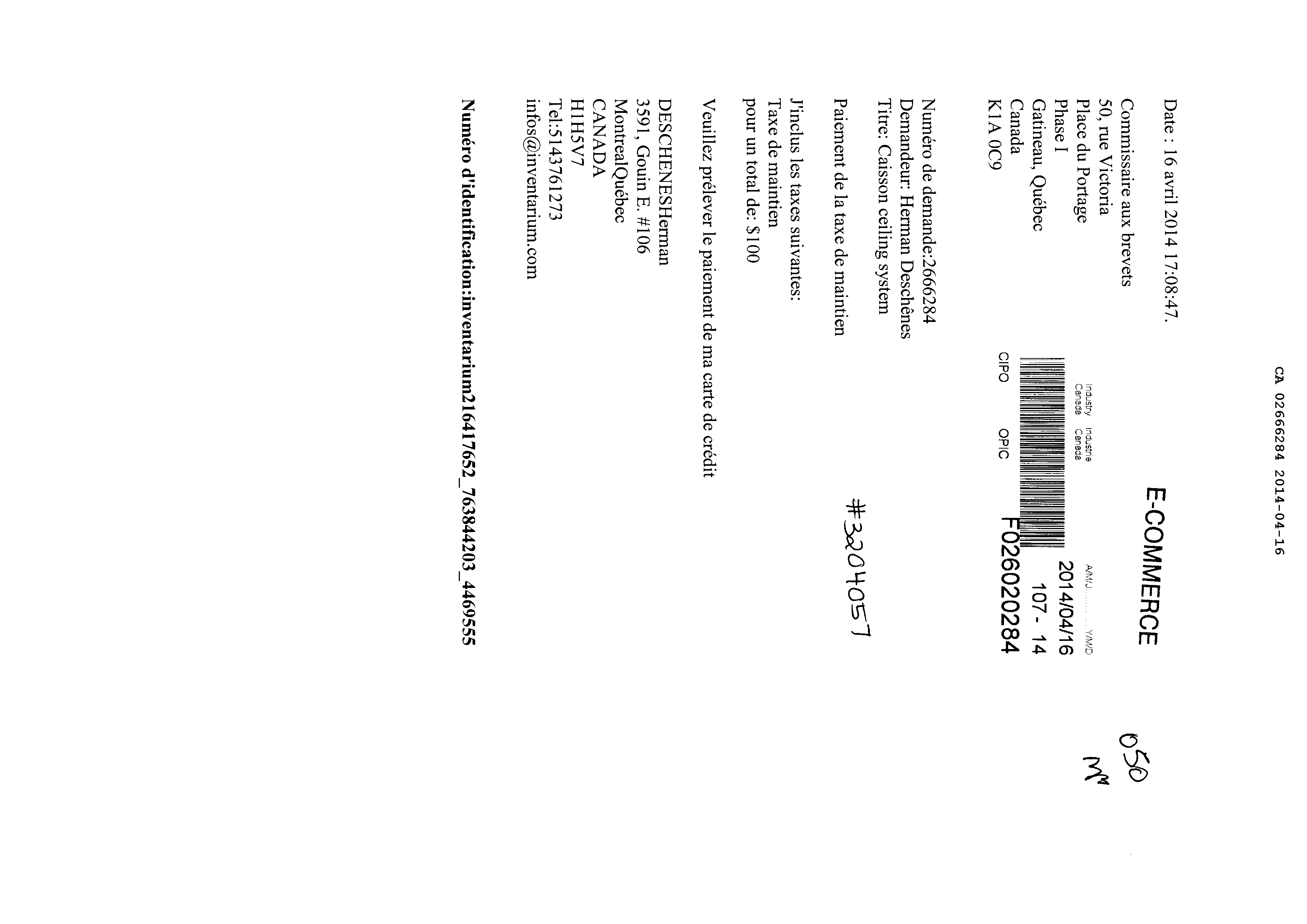 Document de brevet canadien 2666284. Taxes 20131216. Image 1 de 1