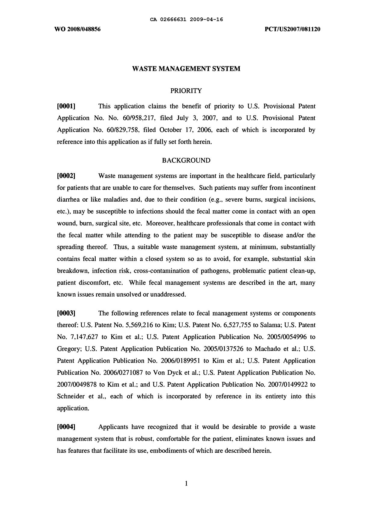 Document de brevet canadien 2666631. Description 20090416. Image 1 de 28