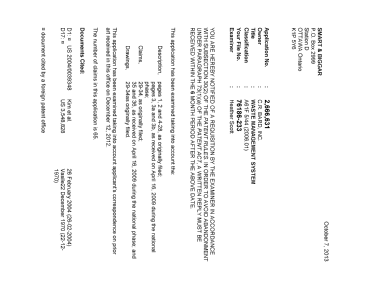Canadian Patent Document 2666631. Prosecution-Amendment 20131007. Image 1 of 6