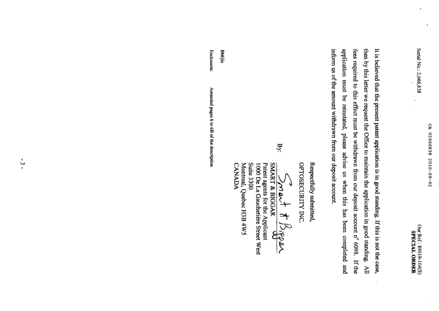 Canadian Patent Document 2666838. Correspondence 20100902. Image 3 of 3