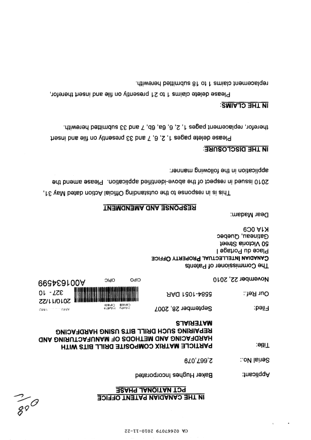 Canadian Patent Document 2667079. Prosecution-Amendment 20101122. Image 1 of 18