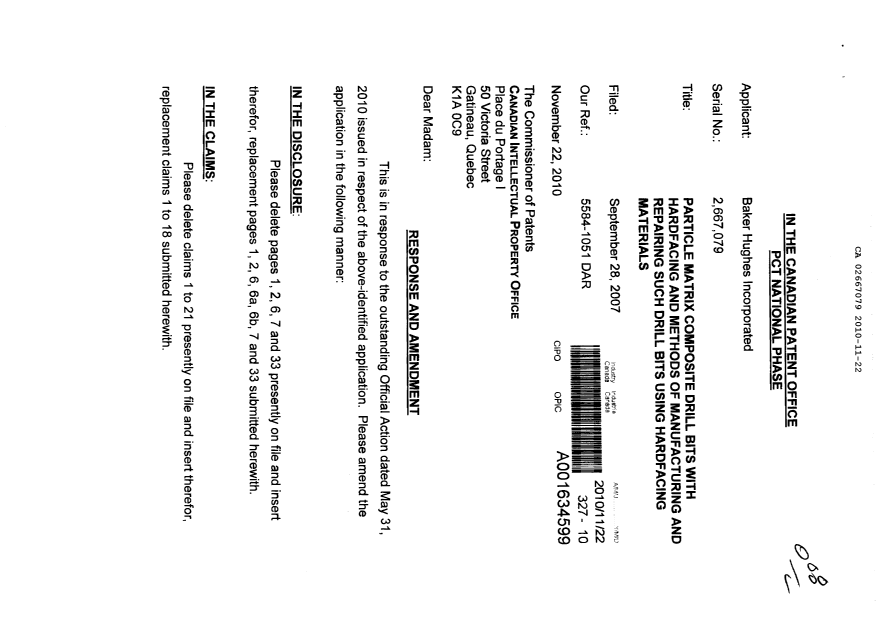 Document de brevet canadien 2667079. Poursuite-Amendment 20101122. Image 1 de 18