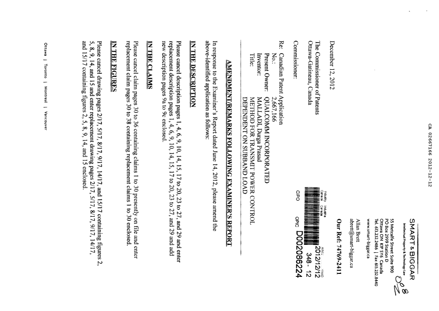 Document de brevet canadien 2667166. Poursuite-Amendment 20121212. Image 1 de 59