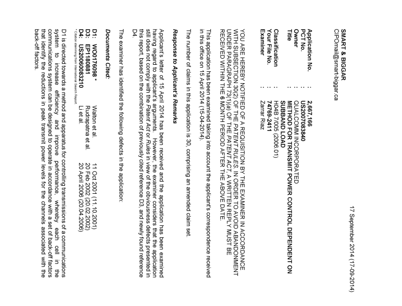 Document de brevet canadien 2667166. Poursuite-Amendment 20140917. Image 1 de 3
