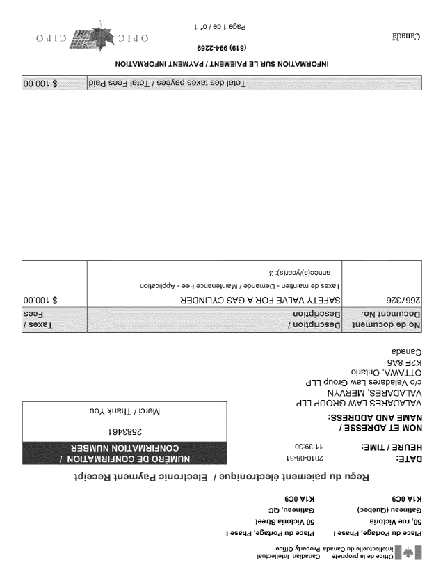 Document de brevet canadien 2667326. Taxes 20091231. Image 1 de 1