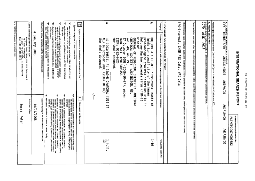Canadian Patent Document 2667962. PCT 20090428. Image 1 of 3