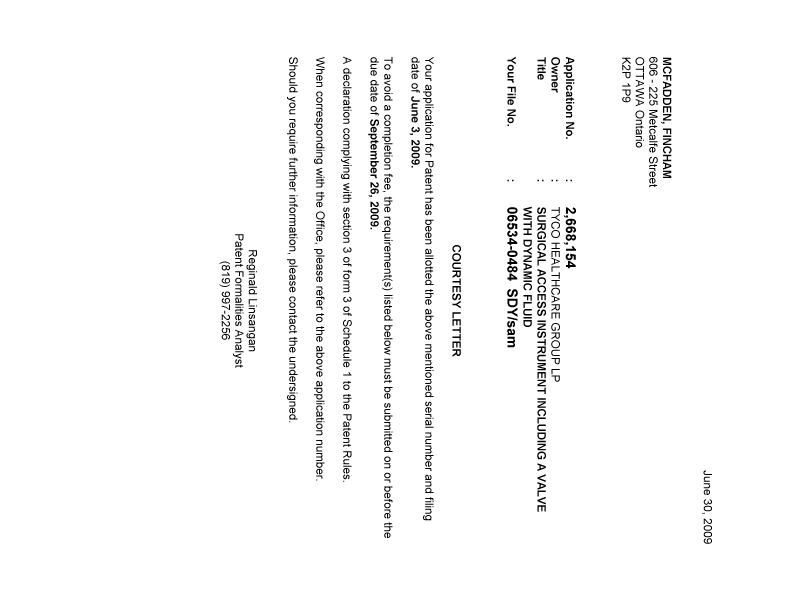Canadian Patent Document 2668154. Correspondence 20090625. Image 1 of 1