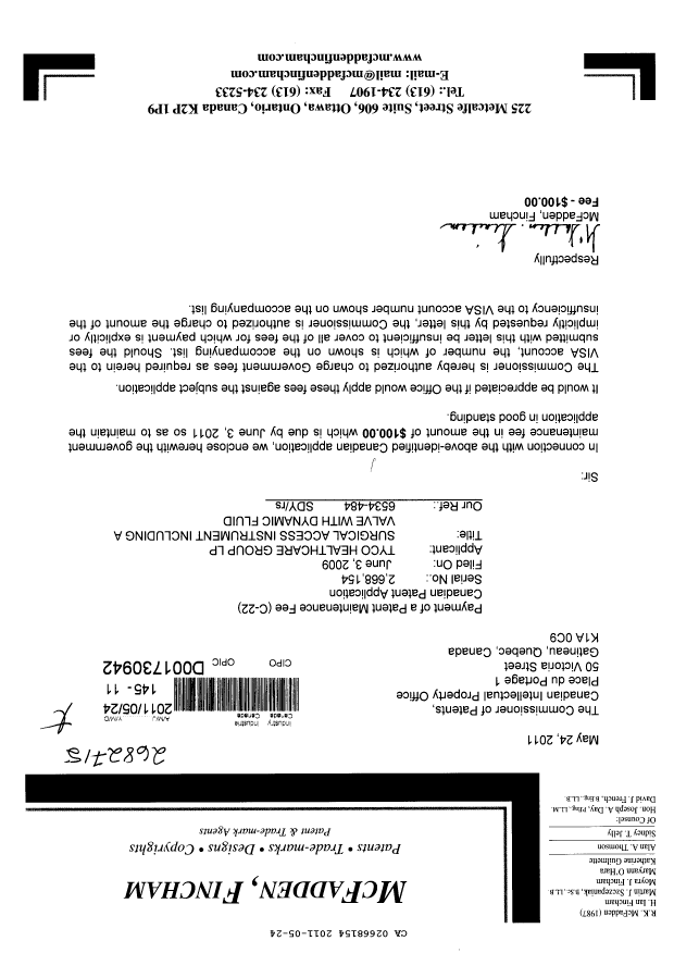 Canadian Patent Document 2668154. Fees 20110524. Image 1 of 1