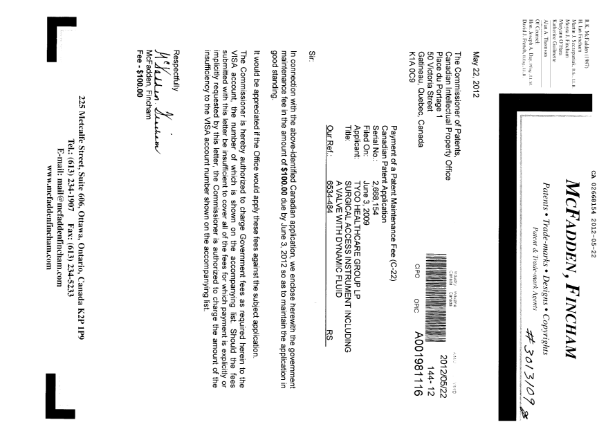 Document de brevet canadien 2668154. Taxes 20120522. Image 1 de 1