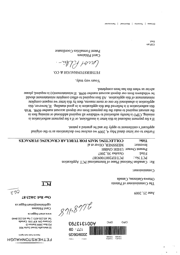Canadian Patent Document 2668468. Correspondence 20090625. Image 1 of 3