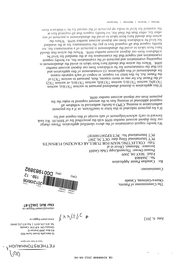 Canadian Patent Document 2668468. Prosecution-Amendment 20120606. Image 1 of 2