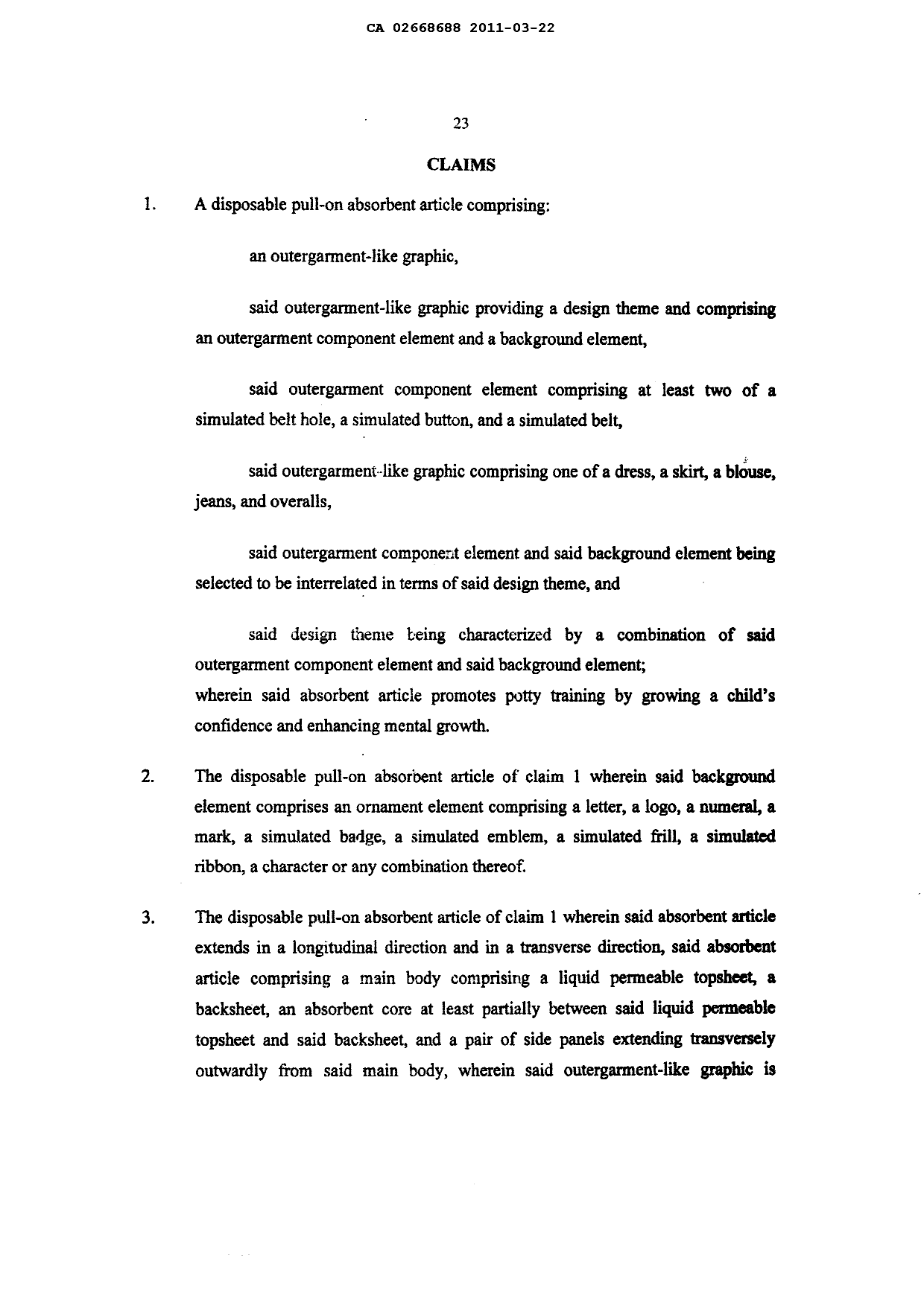 Document de brevet canadien 2668688. Revendications 20110322. Image 1 de 3