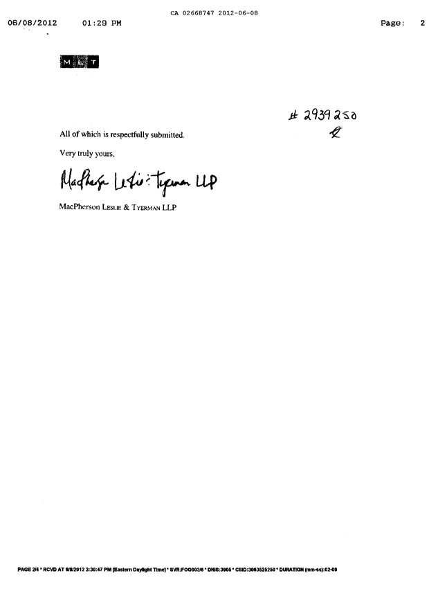 Document de brevet canadien 2668747. Taxes 20111208. Image 2 de 3