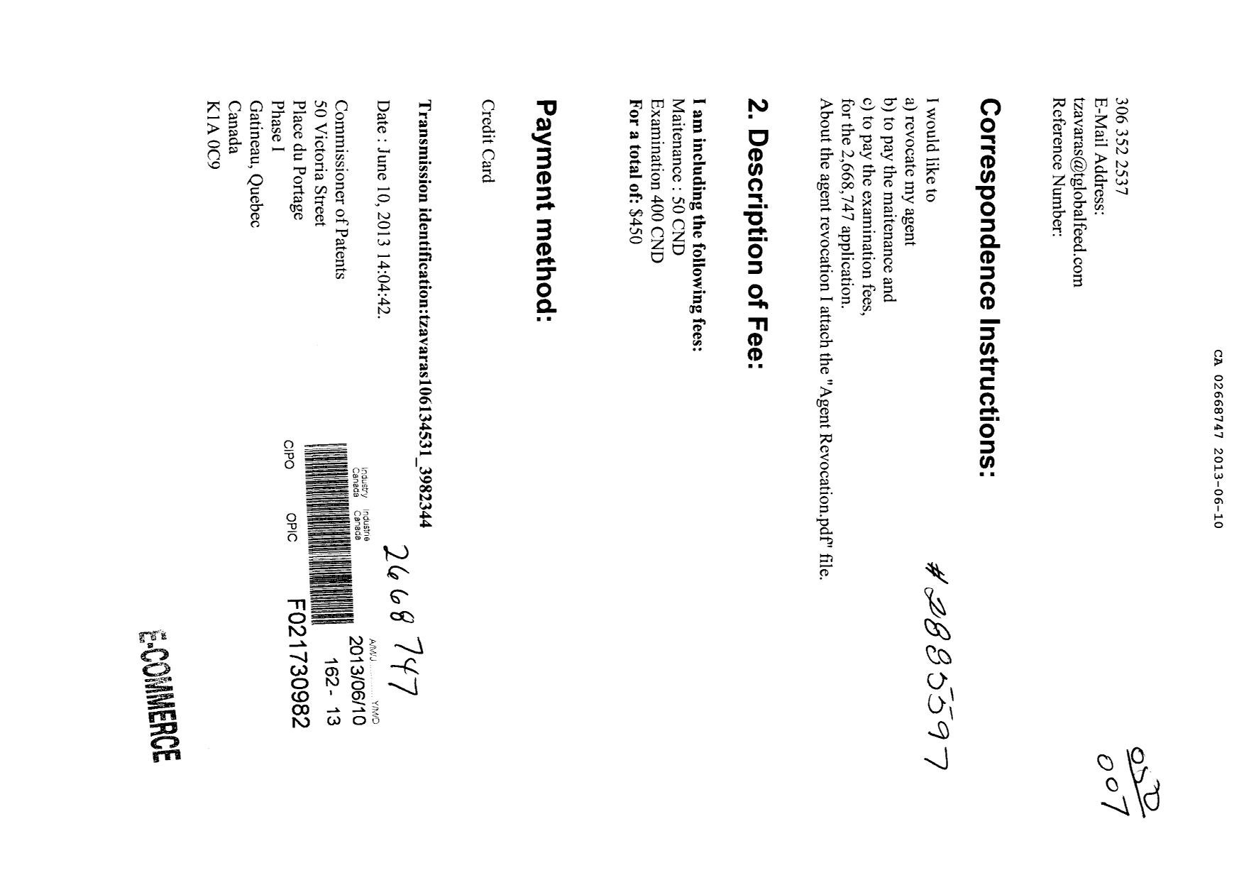 Document de brevet canadien 2668747. Taxes 20130610. Image 1 de 2