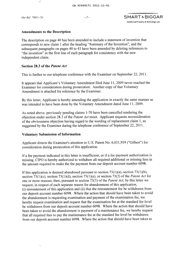 Canadian Patent Document 2669171. Prosecution-Amendment 20111101. Image 2 of 17