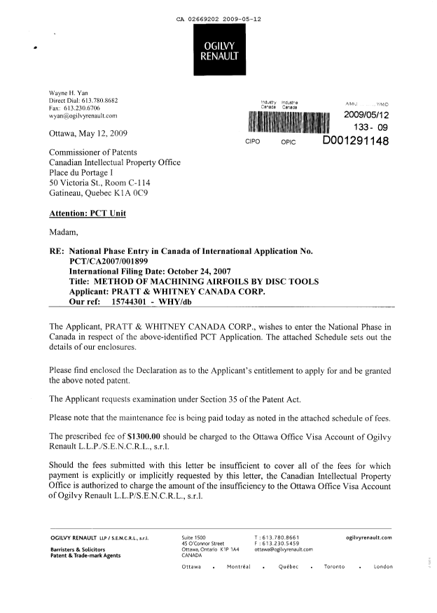 Document de brevet canadien 2669202. Cession 20090512. Image 1 de 5
