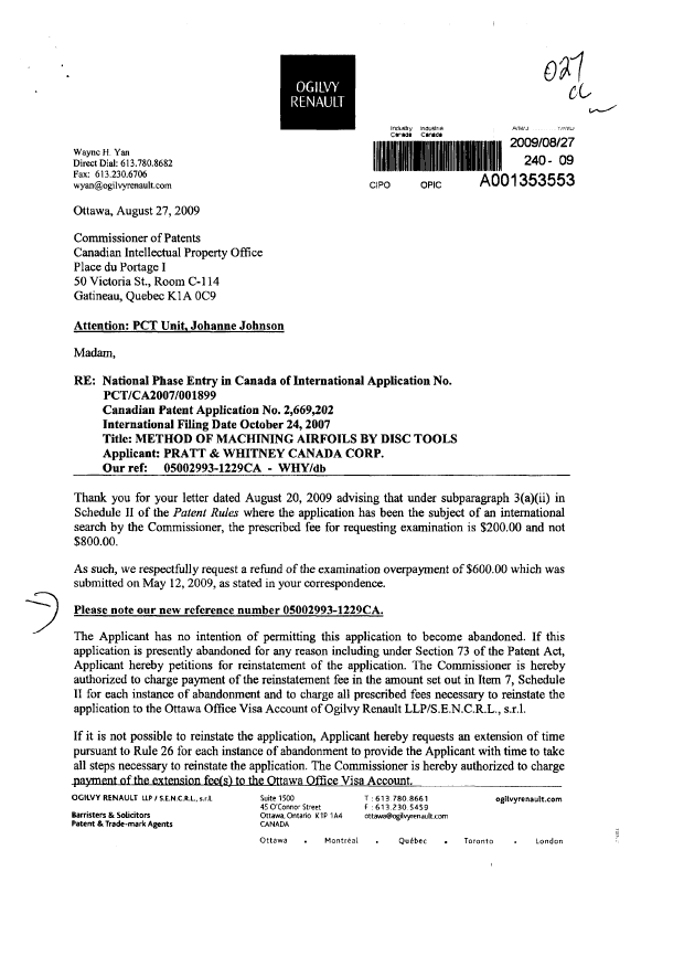 Canadian Patent Document 2669202. Prosecution-Amendment 20091028. Image 2 of 4
