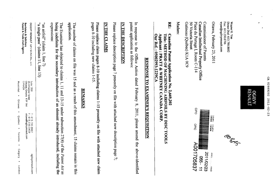 Canadian Patent Document 2669202. Prosecution-Amendment 20110223. Image 1 of 7
