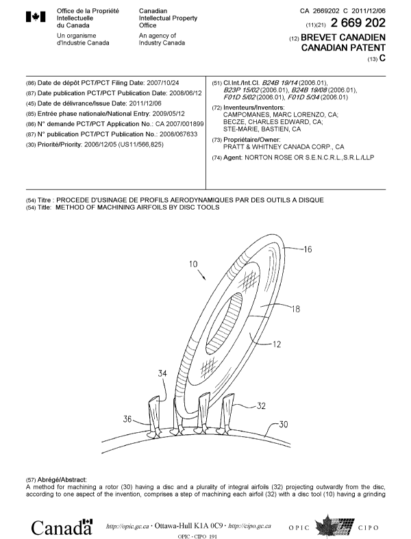 Document de brevet canadien 2669202. Page couverture 20111107. Image 1 de 2