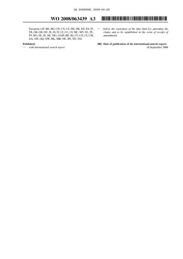 Document de brevet canadien 2669281. Abrégé 20090429. Image 2 de 2