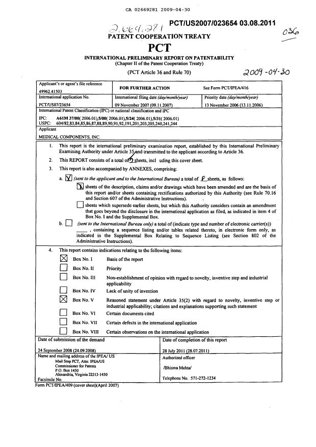 Document de brevet canadien 2669281. PCT 20090430. Image 1 de 13
