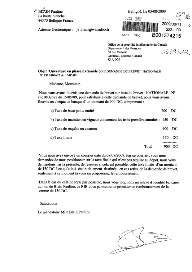 Canadian Patent Document 2669322. Prosecution-Amendment 20081211. Image 1 of 1
