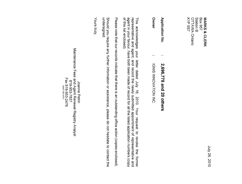 Canadian Patent Document 2669367. Correspondence 20100726. Image 1 of 1