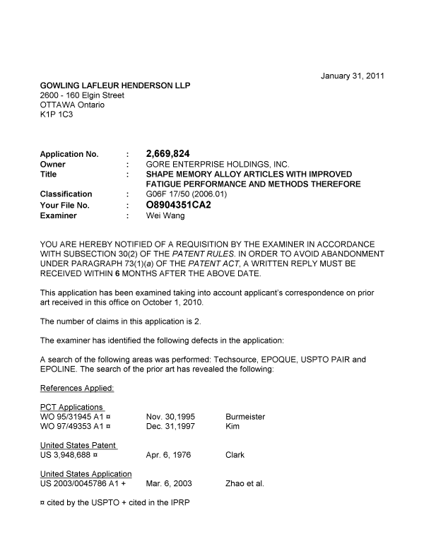 Canadian Patent Document 2669824. Prosecution-Amendment 20110131. Image 1 of 2