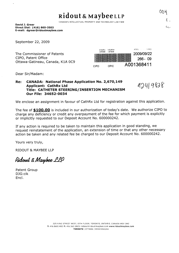 Document de brevet canadien 2670149. Cession 20090922. Image 1 de 2
