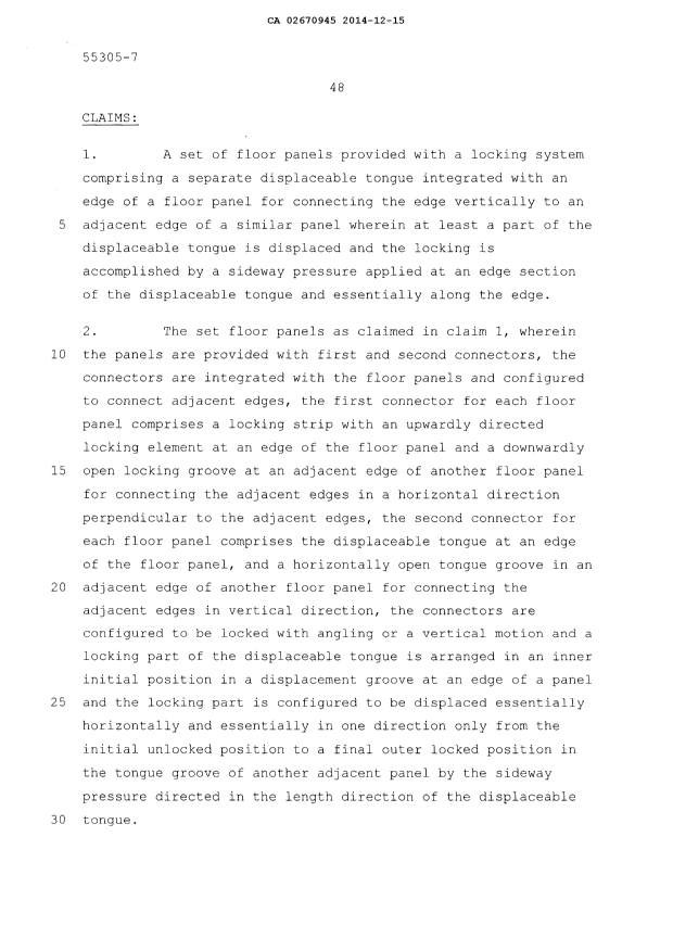 Document de brevet canadien 2670945. Revendications 20131215. Image 1 de 4