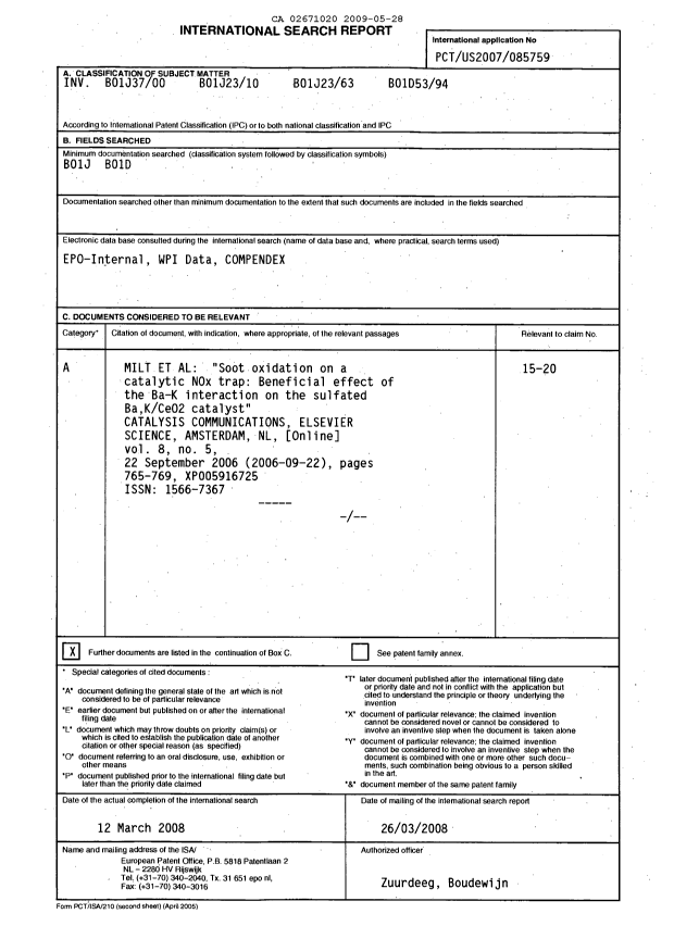 Document de brevet canadien 2671020. PCT 20090528. Image 1 de 5