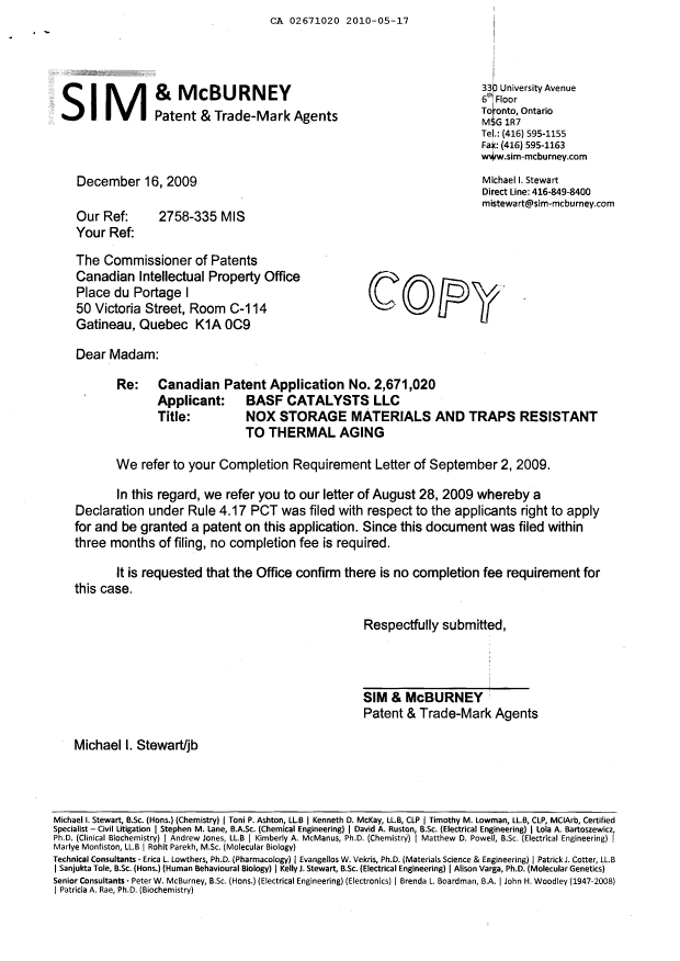 Canadian Patent Document 2671020. Correspondence 20100517. Image 2 of 2