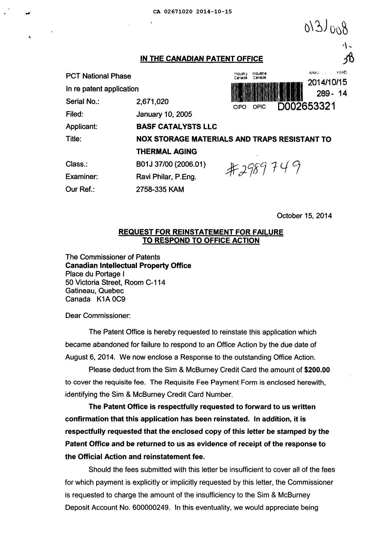 Canadian Patent Document 2671020. Prosecution-Amendment 20141015. Image 1 of 15