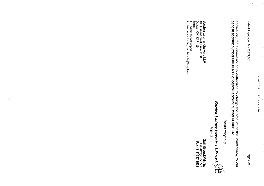 Canadian Patent Document 2671261. Prosecution-Amendment 20100120. Image 2 of 3