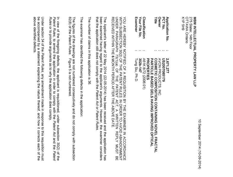 Document de brevet canadien 2671277. Poursuite-Amendment 20140910. Image 1 de 2