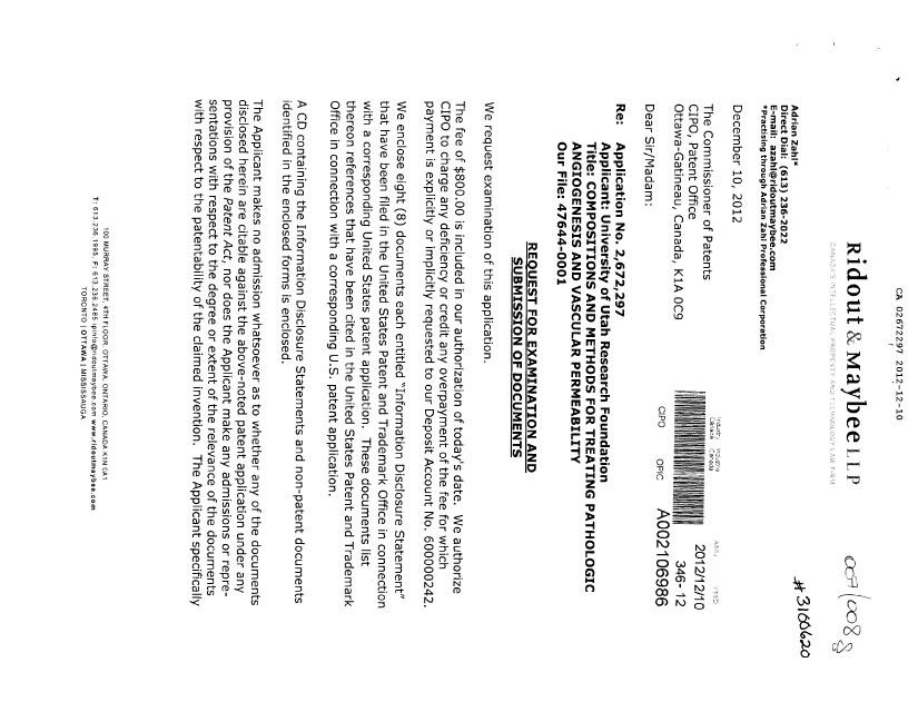 Canadian Patent Document 2672297. Prosecution-Amendment 20111210. Image 1 of 2