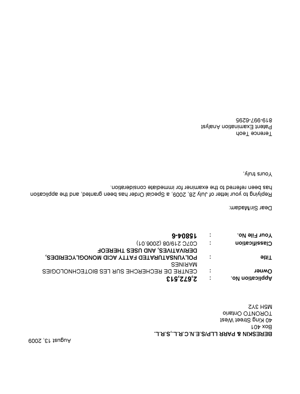 Document de brevet canadien 2672513. Poursuite-Amendment 20090813. Image 1 de 1
