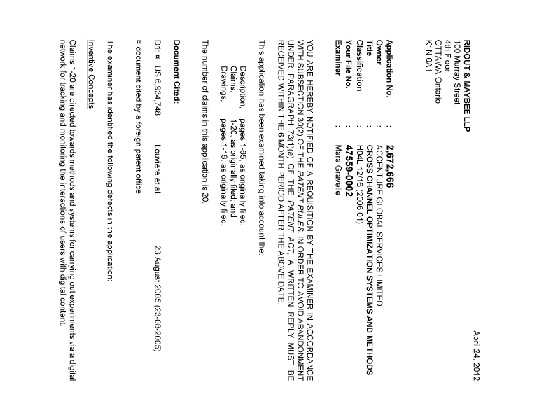 Document de brevet canadien 2672666. Poursuite-Amendment 20120424. Image 1 de 3
