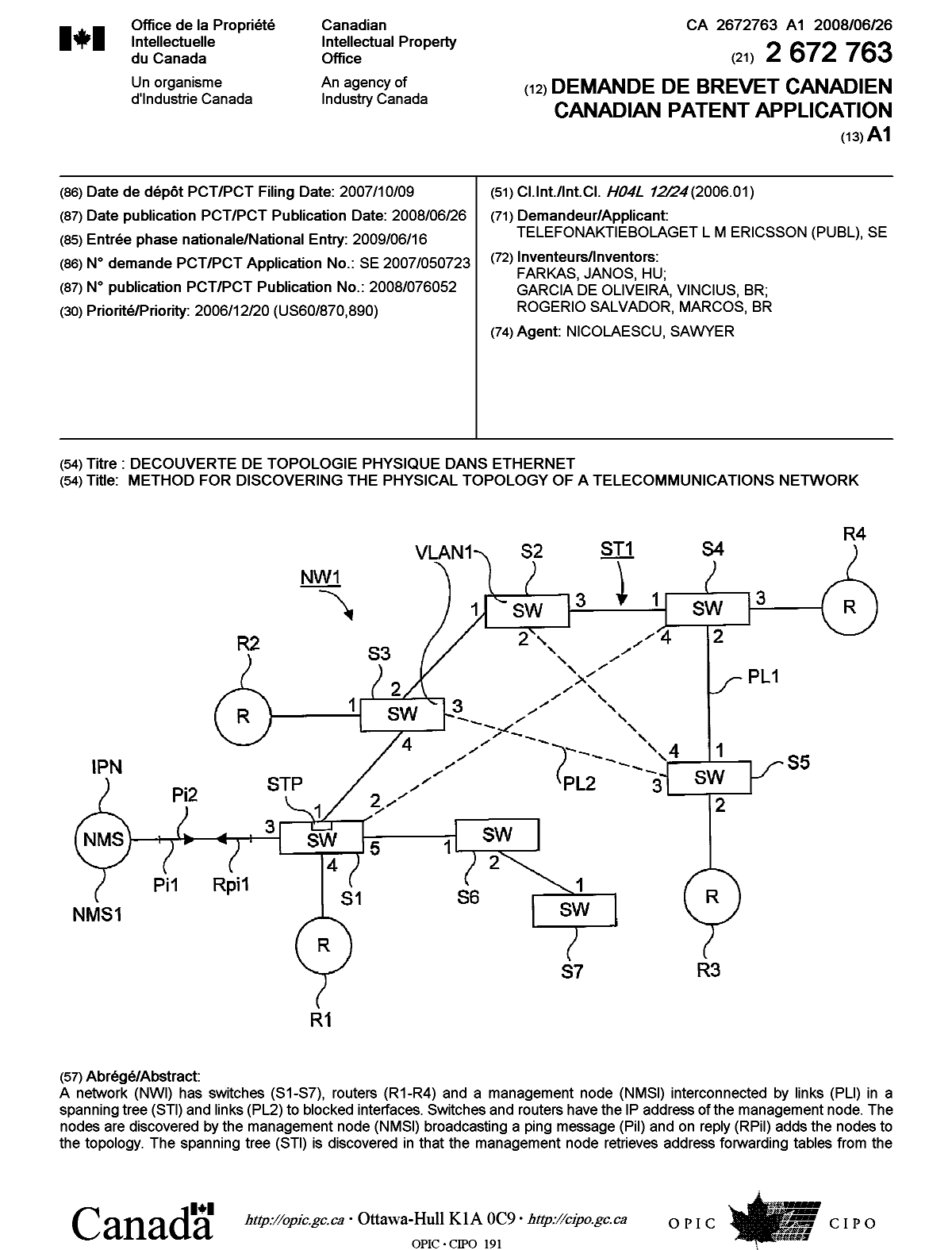 Canadian Patent Document 2672763. Cover Page 20100105. Image 1 of 2