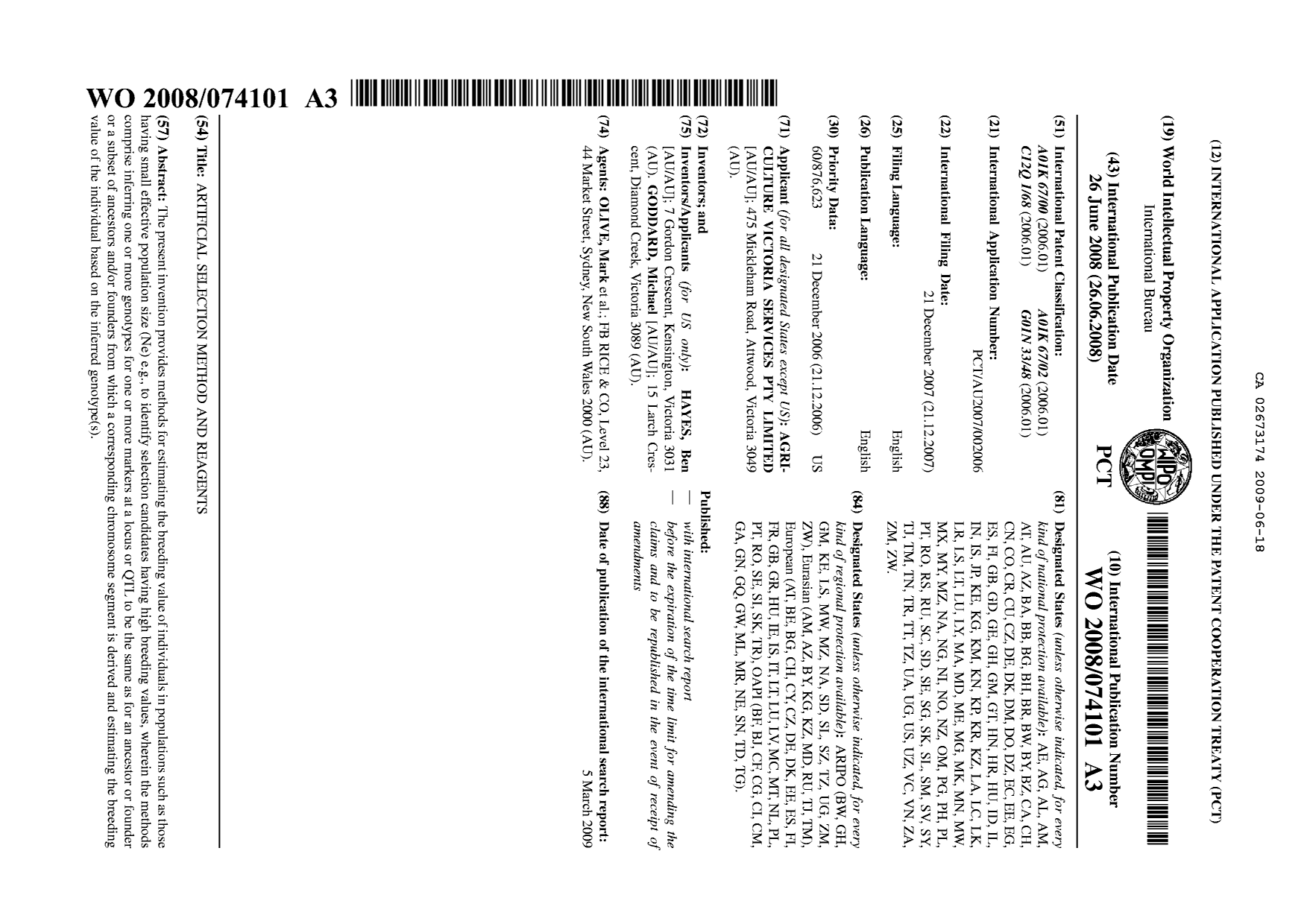 Document de brevet canadien 2673174. Abrégé 20081218. Image 1 de 1