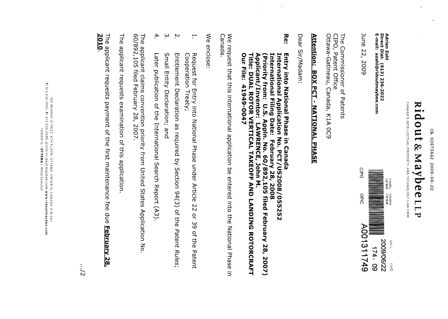 Document de brevet canadien 2673642. Cession 20090622. Image 1 de 6