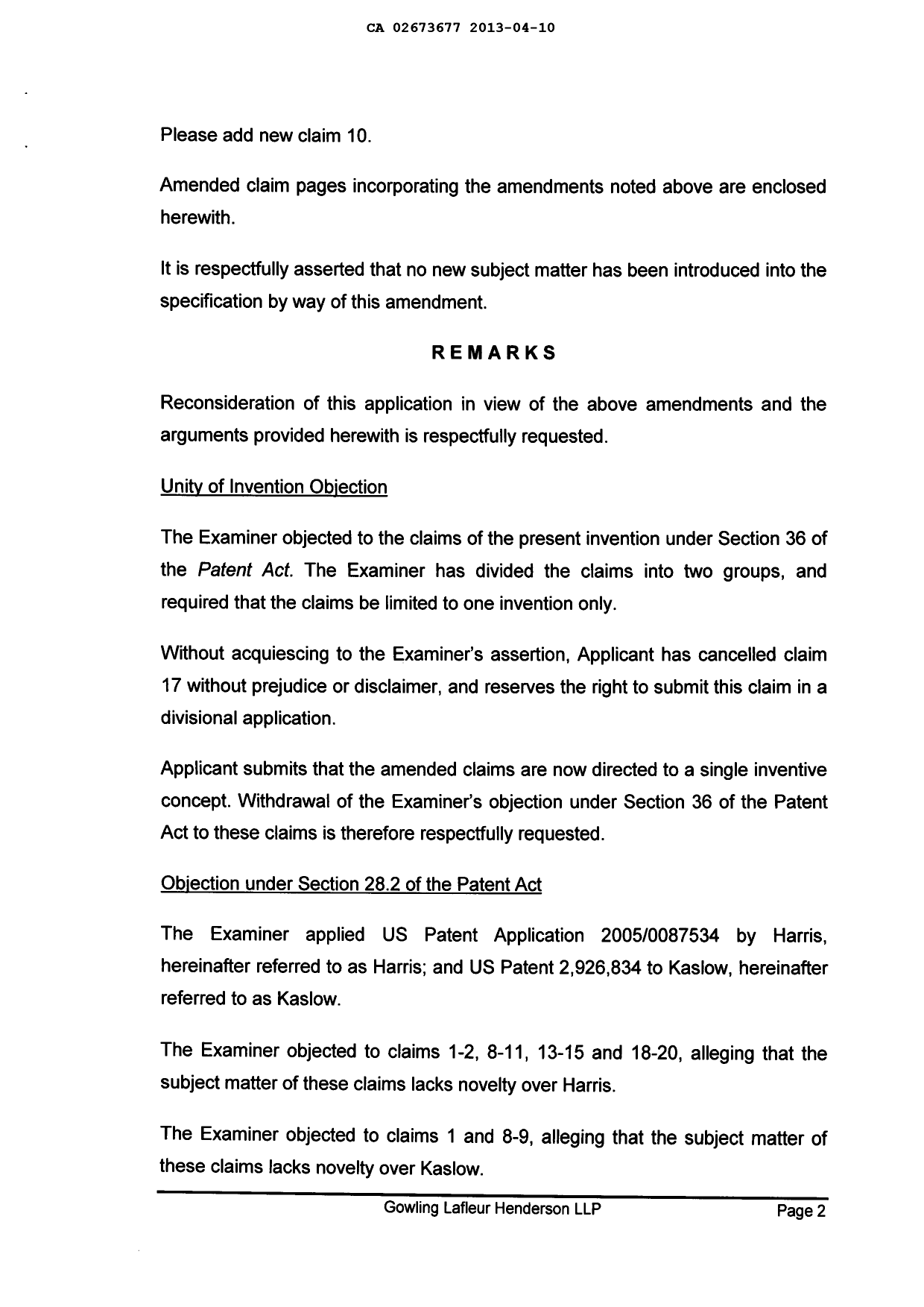 Document de brevet canadien 2673677. Poursuite-Amendment 20121210. Image 2 de 9