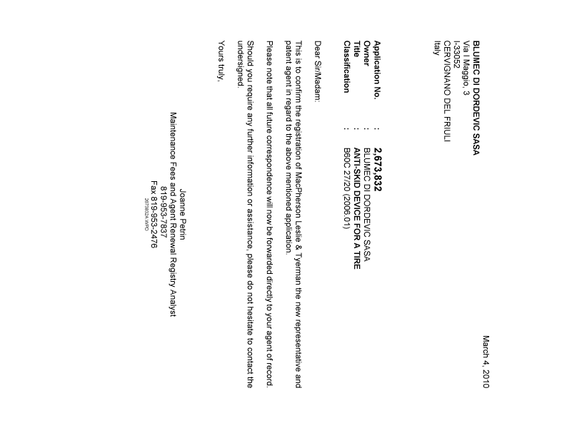 Canadian Patent Document 2673832. Correspondence 20100304. Image 1 of 1