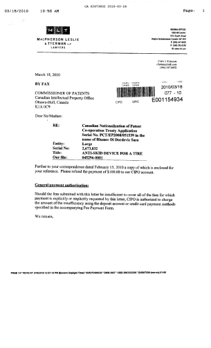 Canadian Patent Document 2673832. Correspondence 20100318. Image 1 of 3