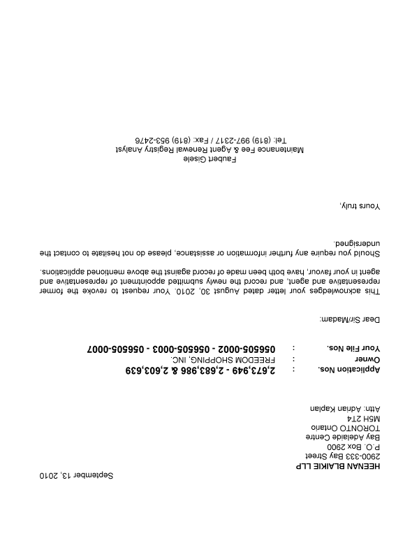 Canadian Patent Document 2673949. Correspondence 20100913. Image 1 of 1