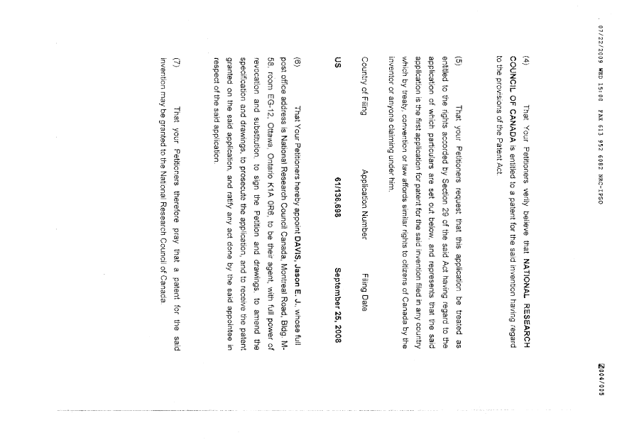 Canadian Patent Document 2674959. Assignment 20090722. Image 2 of 2