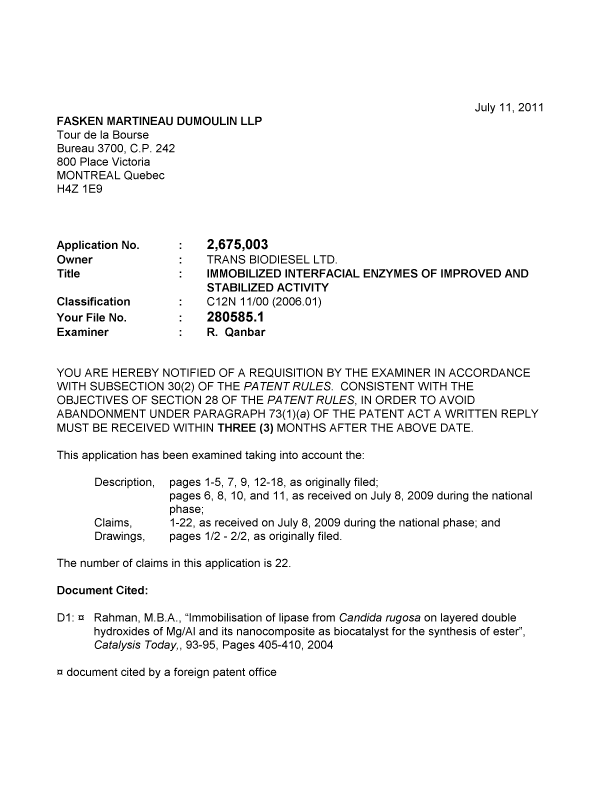 Canadian Patent Document 2675003. Prosecution-Amendment 20101211. Image 1 of 5