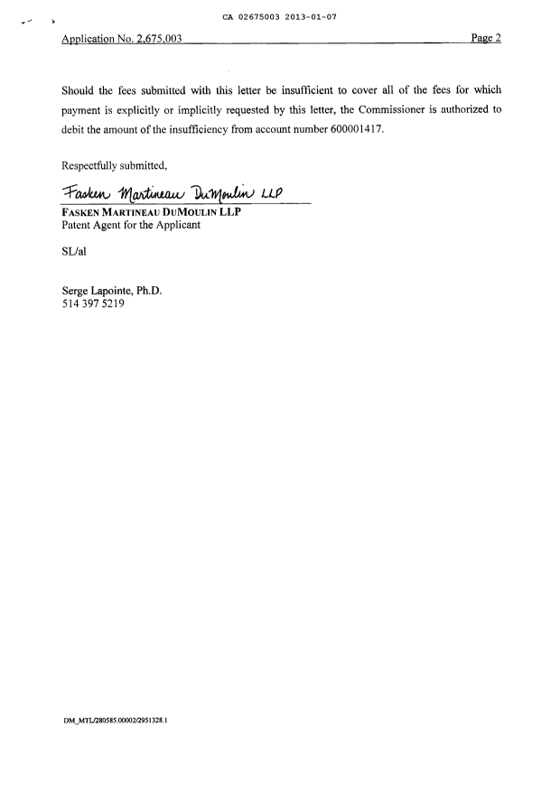 Canadian Patent Document 2675003. Correspondence 20121207. Image 2 of 2